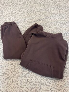 Aritzia Sweatfleece Sweatsuit Smoked Eggplant - Perfect Hoodie + Mega Sweatpants
